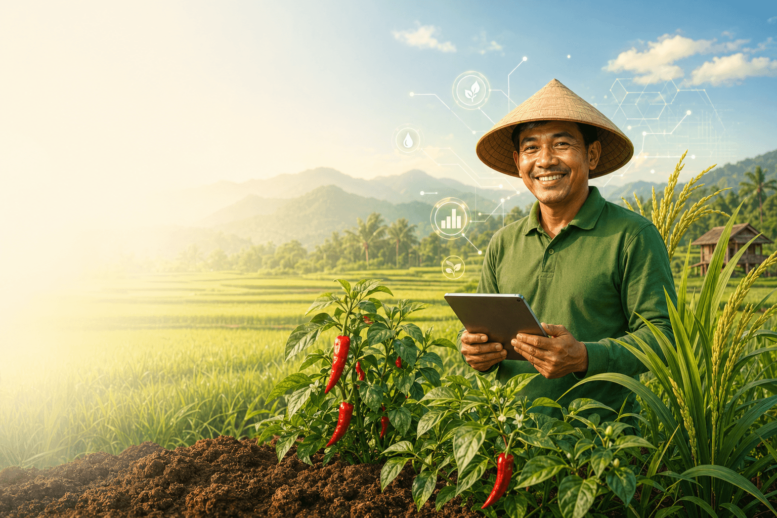 Petani Wiragro menggunakan teknologi digital untuk menganalisis kebutuhan tanaman di lahan pertanian.