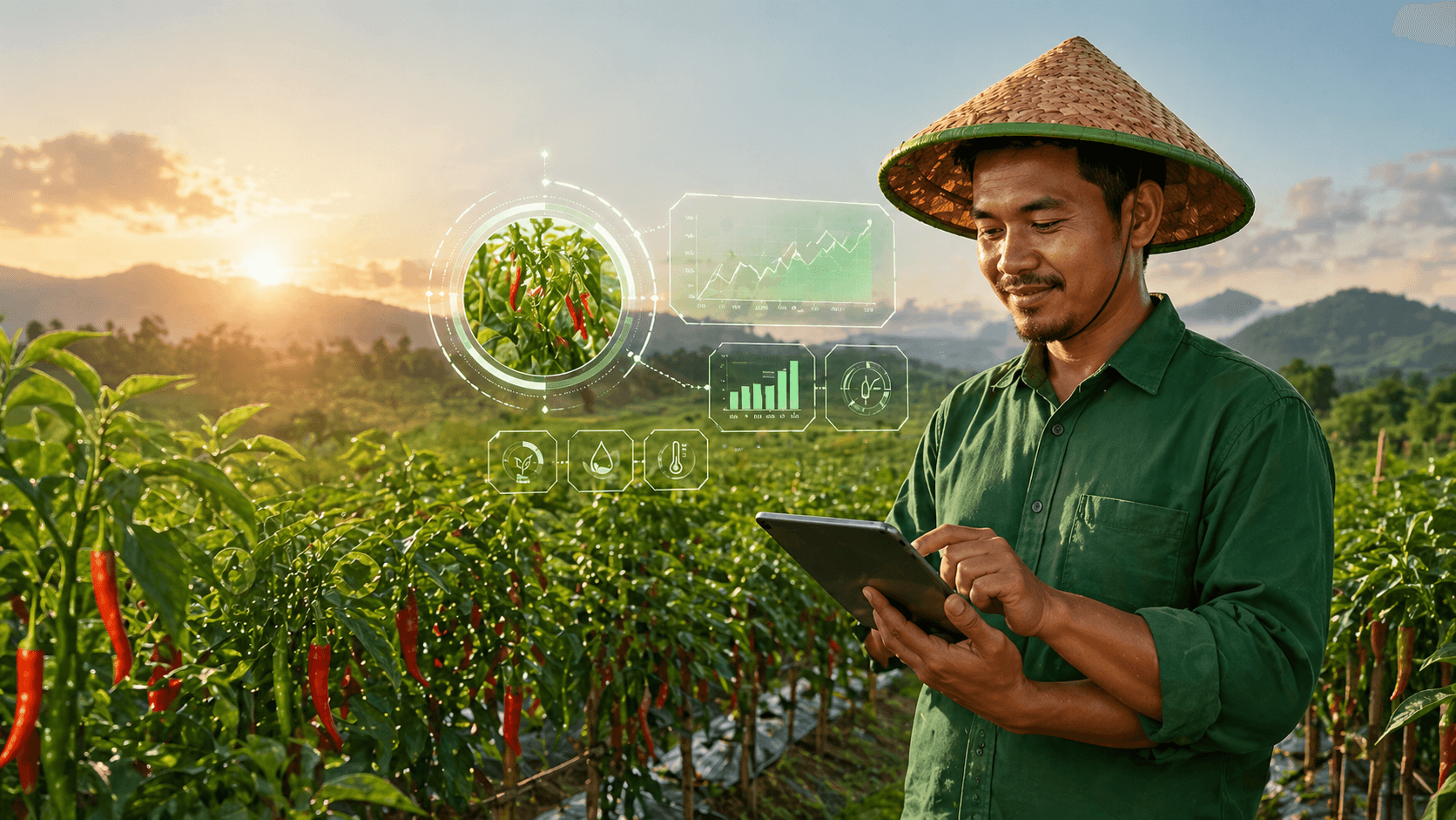 Petani Wiragro menggunakan teknologi digital untuk menganalisis kebutuhan tanaman di lahan pertanian.